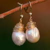 Dangle Earrings Natural 14-15mm White Baroque Pearl 14K Gold Wedding VALENTINE'S DAY Halloween Women Gift Freshwater FOOL'S