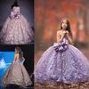 Luxury Pearls Flower Girls Dresses Spaghetti 3D Floral Applique Detachable Bow Pageant Dress Fashion Fluffy Tulle Ball Gown Birthd304p