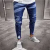 Herr jeans män mode hight street rippade jeans byxor streetwear målade nödställda denim byxor ankel blixtlås tvättad storlek s-xxxl l2309119