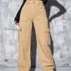 女性用パンツ女性調整可能ストレートレッグカーゴ2023秋のグリーンブラックポケットハイストリートレトロルーズオーバーオール女性カジュアルパンツ