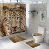 Tapetes Leopardo Impressão Cortina de Chuveiro Quatro Peças Tapete Banheiro Conjunto Criativo Desenhos Animados Zerbino Ingresso