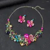 Ketting Oorbellen Set Dames Strass Sieraden Bruid Bruiloft Kleurrijk Voor Bloem Bladvorm Schoolfeest