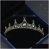 Nakrycia główki barokowy retro czarny luksusowy tiary ślubne korony księżniczki królowa Pageant Prom Rhinestone Veil Tiara Hair Drop dostarczenie dhchz