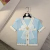 Kvinnors stickor Hikigawa 2023 Spring Bow Patchwork Cardigan Kontrast Färg Sweet Slim Sticke Chic Fashion All Match Women Jumpers