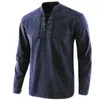 Men's T Shirts Men Vintage Stand Collar Lace Up Long Sleeve V Neck Slim Shirt Streetwear Casual Tops Tees Victorian