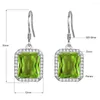 Dangle Oorbellen Groene Peridot Lange Drop Zilver 925 Olijf Vrouwen Oorbel Vierkante Edelsteen Met Diamant Boho Sieraden Bruiloftsfeest