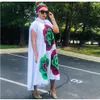 Ethnic Clothing Summer Women' S Dresses 2021 Big Flower Print Short Sleeves Loose Sexy Bazin Long Robe Elegant Nigeria Shirt 260J