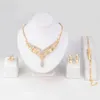 4 Pieces Gold Wedding Jewelry Water Drop Crystal Collarbone Chain Necklace Set Bridal Jewelry Pearls Luxury Bracelets Necklace & E2228