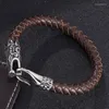 Charmarmband design svart brun läder flätade armband män gåva s.steel växel lås djur punk smycken manlig armband sp0389