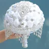 2019 Luxury White Silk Rose Wedding Flowers Crystal Brooch Bridal Holding Flowers Tassel Full Diamond Stitch Wedding Bouquet 18CM271n