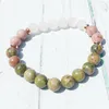 MG0361 Bracciale Yoga da donna Unakite da 8 mm Bracciale Mala con perline di rodonite naturale Bracciale con quarzo rosa energetico250d