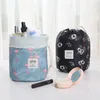 Portable Barrel Drawstring Makeup Bag Large Capacity Waterproof Cosmetic Bag Flamingo Printed Toiletry Storage Bag for Home and Travel