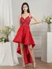 Casual Dresses S-XL Bourgogne High Low Short Summer Women Dress Sexiga Spaghetti Straps Satin Lace Party med Piping Hem Vestido Corto