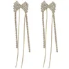 أقراط Dangle Vsnow الإبداعية Rhinestone Bowknot Long Tassel Condring for Women Luxury Metal Jewelry Associory