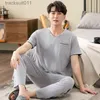 Ropa de dormir para mujer Hombre M-4XL Modelo de verano Pijamas Hombres Cool Casual Pijamas Manga corta Ropa de dormir Pantalones largos Traje masculino Baju Tidur Lelaki Set L230918