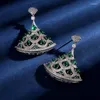 Boucles d'oreilles en peluche de style européen et américain Micro Inlaid avec des célébrités en forme de zircon vert usure de soirée pour les femmes