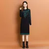 Autumn Winter Slim Graphic Sweaters Dress 2023 Women Designer O-Neck Vacation Party Bow Belted Midi Frocks Long Sleeve Office Lady Elegant Knitted jumper Dresses