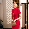 Etniska kläder Elegant Summer Red Cheongsam Bridal Banquet Fashion Qipao Chinese Traditional Style Evening Wedding Dress for Women