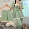 Kvinnors sömnkläder M -5XL Sleepwear Woman 3 -Stycke Set Overdimensionerade pyjamas Kvinnor Bomull Summer Plus Size STORCH STORT SLEEVE PAJAMAS LADY L230918