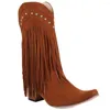 Boots Arrival Cowboy Western Long Knee-high Women Stacked Heeled Fringe Retro Casual Ridding Autumn Shoes