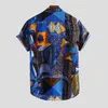 Camisas casuales para hombres Muqgew moda para hombre camisa impresa hawaiana seda hombres vintage étnico suelto botones de manga corta camisa # y3324F