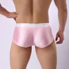 Woxuan Silk Underwear Men Boxer Shorts Pouch Big Penis Lycra Bulge trosor Glänsande underbyxor Sömlösa förbättrar boxershorts Pink256D