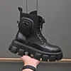 Siyah fırçalanmış deri ve naylon botlar için torbalı thunky martin botları platform Kovboy patik bağcıklı bisikletçi botu ışık kauçuk pabuç