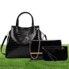 Kvällspåsar Bourgogne Patent Leather Handbag Women Bag Big Capacity Lady Office Purse Messegner Crossbody Shoulder Set 3 PCS1739559