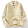 メンズセーター秋の冬のセーターニットウェアボタンソリッドカラーニットプルオーバーソーシャルストリートウェアカジュアルビジネスメンズ衣類a278