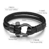 New Leather Rope Woven Horseshoe Buckle Stainless Steel Bracelet for Men's Accessories Titanium Steel Jewelry Bracelet