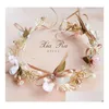 Accessori per capelli Corona di fiori da sposa Fatti a mano Ragazze Colorf Perle Strass Principessa Corona Boutique Bambini Fiocchi di nastro Drop Deliv Dhbd2