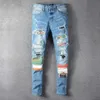 Vintage Patchwork Holes Blue Jeans Men Slim Fit Designer Royal Pattern Jeans Pants Men Big Size Hip Hop Party Trousers306Y