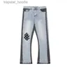 Jeans masculinos retalhos calças jeans para homens mulheres designer punk pintado calças pantalon homme rua moda alta rua motocicleta l230918