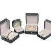 Bolsas de joyería Caja de cuero de PU con anillo con borde dorado Colgante Brazalete Almacenamiento Reloj Pulsera