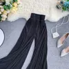 Women's Pants Women Summer Wide-leg Ruffled Fishtail Flared Stretch Waist Pleated Fashion White Tulle Air Conditioning A16