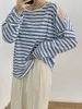 Women's T Shirts Summer Long Sleeve Off The Shoulder Shirt Women 2023 Female Thin Stripe Cut Out Oversized Tee Top Large Size