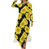 Casual jurken gele zonnebloem chiffon jurk bloemenprint mooie dames lange mouw mode v-hals grafisch groot formaat