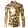Men's Dress Shirts Gold Silver Shiny Leather Coating Shirt Men Clubwear Fashion Long Sleeve Top Button Up Punk Style Hip Hop 180P