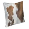 Pillow Cowhide In Brown And White Cover Sofa Home Decorative Tan Leather Texture Square Throw Case 40x40cm