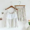 Kvinnors sömnkläder 2023 Japansk sommarpyjama Set Cotton Crepe Tygdamer Suspender Shorts Two Piece Home Möbler