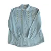 Women's Blouses Arrival Spring Autumn Women Long Sleeve Turn-down Collar Loose Casual Shirts Flower Embroidery Cotton Denim Blouse Tops C984