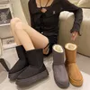 2024 Women Boots Black Grey Khaki Thick Soled middle round Warm Fluffy Snow Boot Designer Botties Cotton Shoes