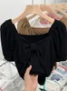Kvinnors T-skjortor T-shirt Y2K Kort ärm Square Collar Crop Top Korean Vintage Harajuku Fashion Khaki Kawaii Baby Tee Clothes