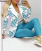 Women's Jackets Printted Two Pieces Sets for Women Slim Formal Office Pant Suits Elegant Jacket and Pants Sets Women Tracksuits 2PCS 230918