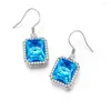 Dingle örhängen silver 925 smycken örhänge varumärke blå topas fyrkantig real sten med diamant vintage långa kvinnliga tillbehör