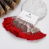 Boucles d'oreilles pendantes Vintage couleur rouge, ensemble de pampilles en coton plaqué or, fleur géométrique, bijoux de fête de mariage, cadeau de saint valentin