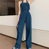 Women's Jumpsuits Rompers Denim Overalls Women Summer Halter Neck Narrow-Waist Loose Straight Wide-Leg Trousers Floor-Mopping Jumpsuit L230918