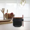 Dinnerware Sets Ceramic Jar Household Kitchen Spice Condiment Jars Cover Holder Salt Wood Seasoning Shaker