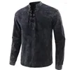 Men's T Shirts Men Vintage Stand Collar Lace Up Long Sleeve V Neck Slim Shirt Streetwear Casual Tops Tees Victorian