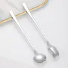 Spoons 304 Stainless Steel Crooked Head Spoon Ice Milk Tea Long Handle Honey Stirring